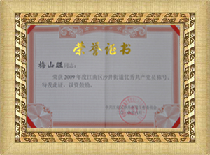 優(yōu)秀共產黨員榮譽證書